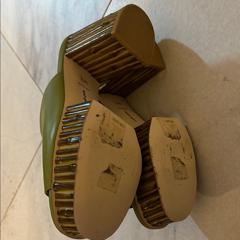 Cult Gaia Olive Green and Tan Platform Sandals